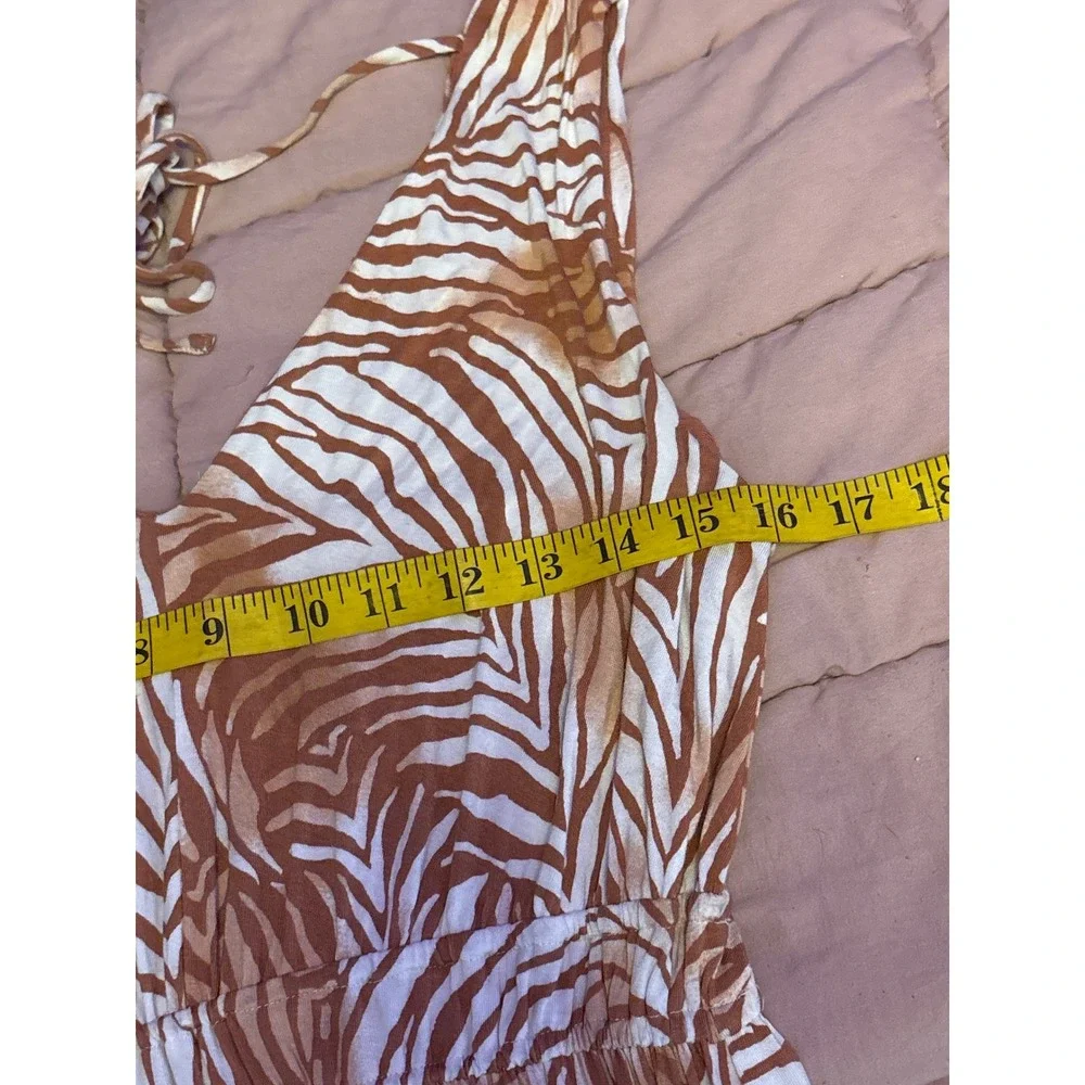 Soma Burnt Orange‎ Palm Leaf Print Sleeveless Dress Built In Bra Flowy Small - Picture 7 of 8